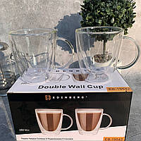 Набір скляних чашок із подвійними стінками 280 мл Edenberg EB-19542 Набір чашок із подвійним дном для кави та чаю