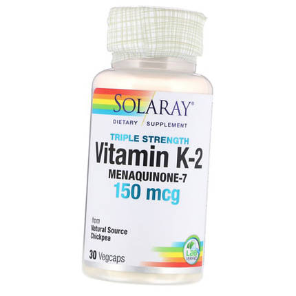 Вітамін К-2 Solaray Vitamin K-2 50 mcg menaquinone-7 30 капсул Менахонін-7, фото 3