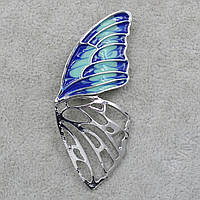 Брошка металлическая серебристая крыло Бабочки покрыта цветной эмалью размер изделия 60х20 мм