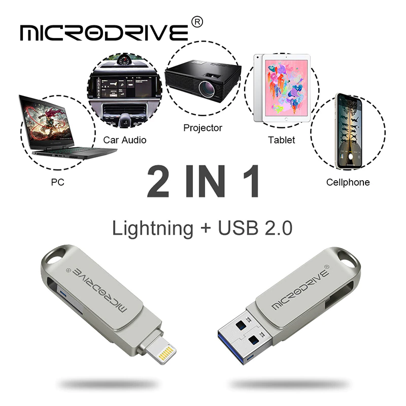 Флешка металлическая 2в1 32ГБ USB-Lightning для Apple iPhone, iPad, iPod, компьютера MICRODRIVE 32GB OTG - фото 3 - id-p1543527945