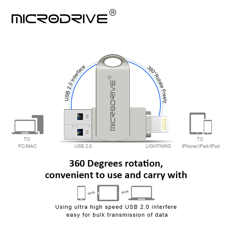 Флешка металлическая 2в1 32ГБ USB-Lightning для Apple iPhone, iPad, iPod, компьютера MICRODRIVE 32GB OTG - фото 5 - id-p1543527945