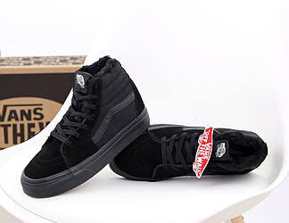 Зимові кеди Vans old skool black Winter високі Ванс Олд Скул з хутром чорні чоловічі жіночі підліткові унісекс