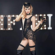 Еротичний костюм кішки "Страсна Кітті" One Size Black, боді з глибоким декольте, панчішки, вушка,, фото 4