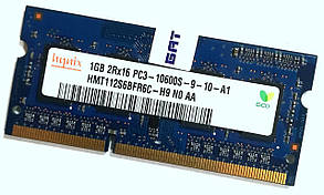 Оперативна пам'ять для ноутбука Hynix SODIMM DDR3 1Gb 1333MHz 10600S 2Rx16 CL9 (HMT112S6BFR6C-H9 N0 AA) Б/В