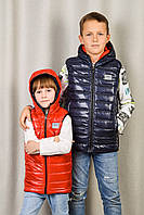 Дитячі двосторонні жилетки для хлопчиків та дівчаток, модель PL, колір синій з червоним, розміри 98-158