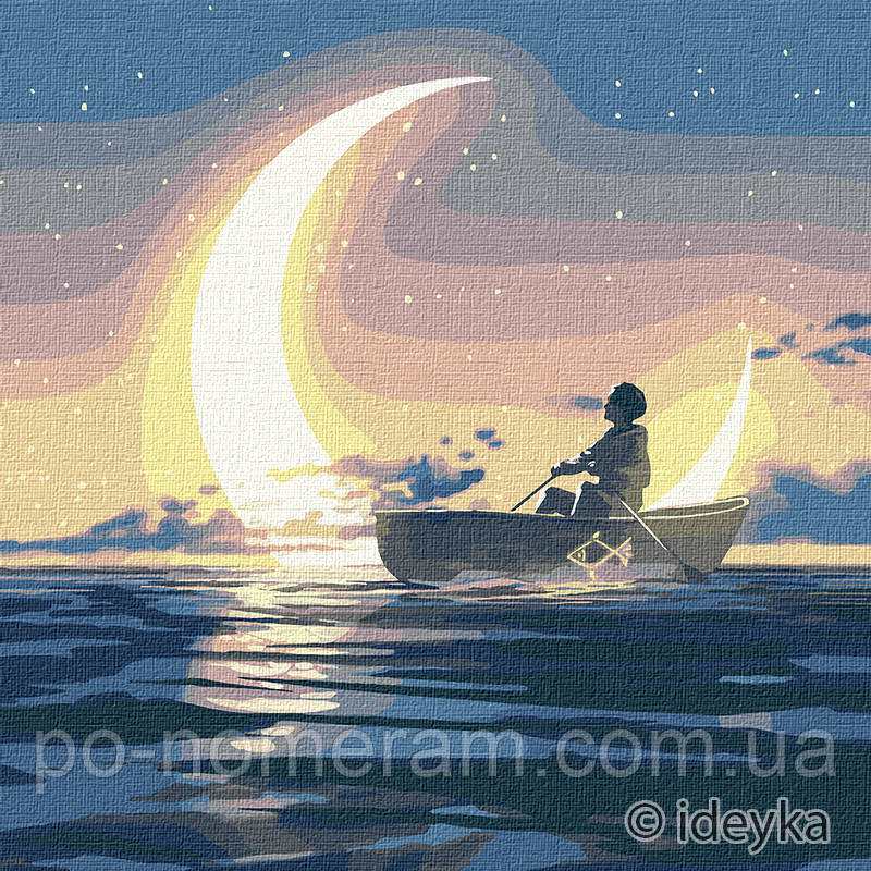 Акційна Картина за номерами Ідейка Зачарований місяцем з фарбами металiк (KHO5039) 50 х 50 см, фото 1