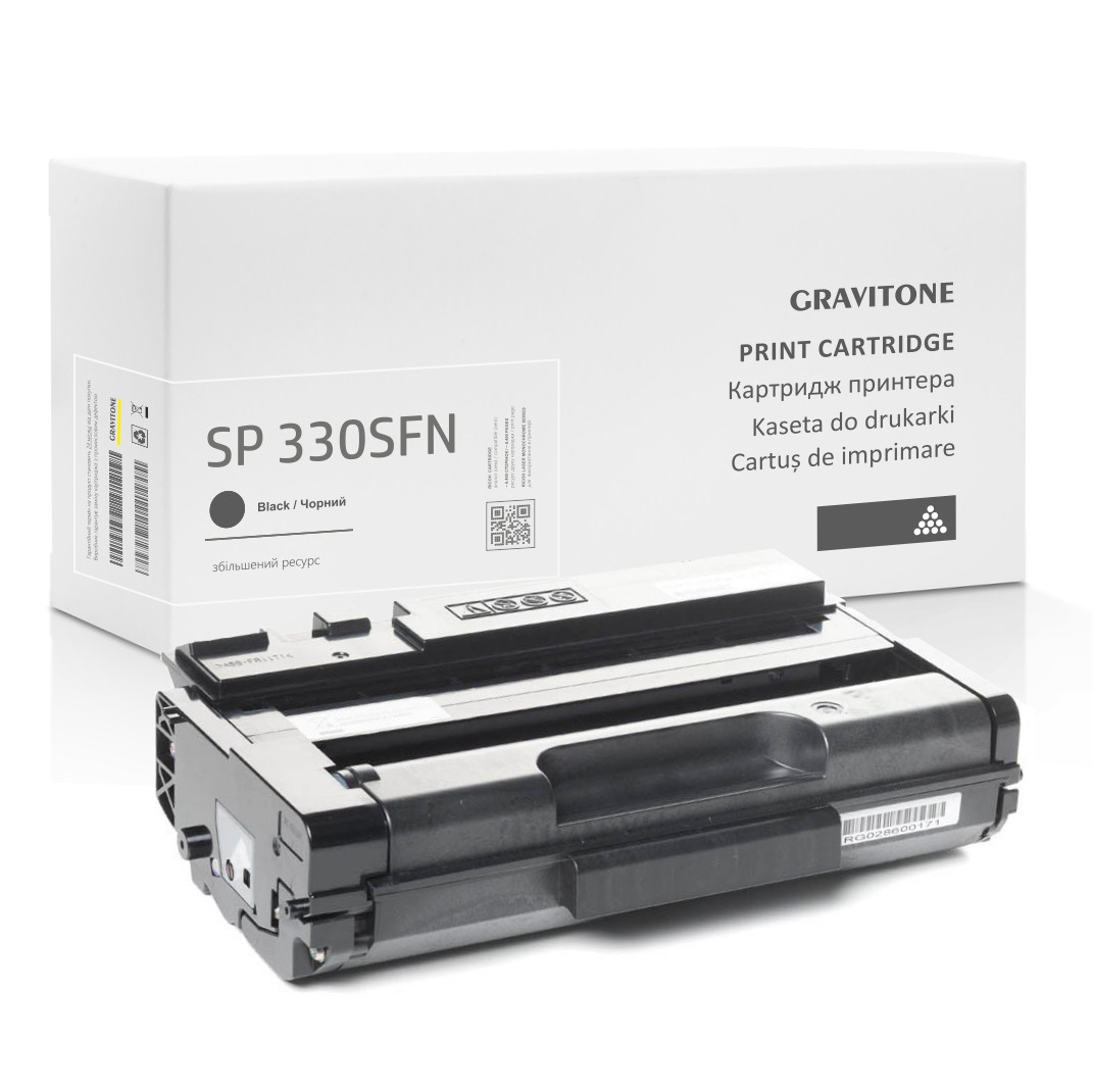 Картридж сумісний Ricoh Aficio SP 330sfn, збільшений ресурс, 7.000 стор., Gravitone (GTR-SP330SFN-BK-XL)