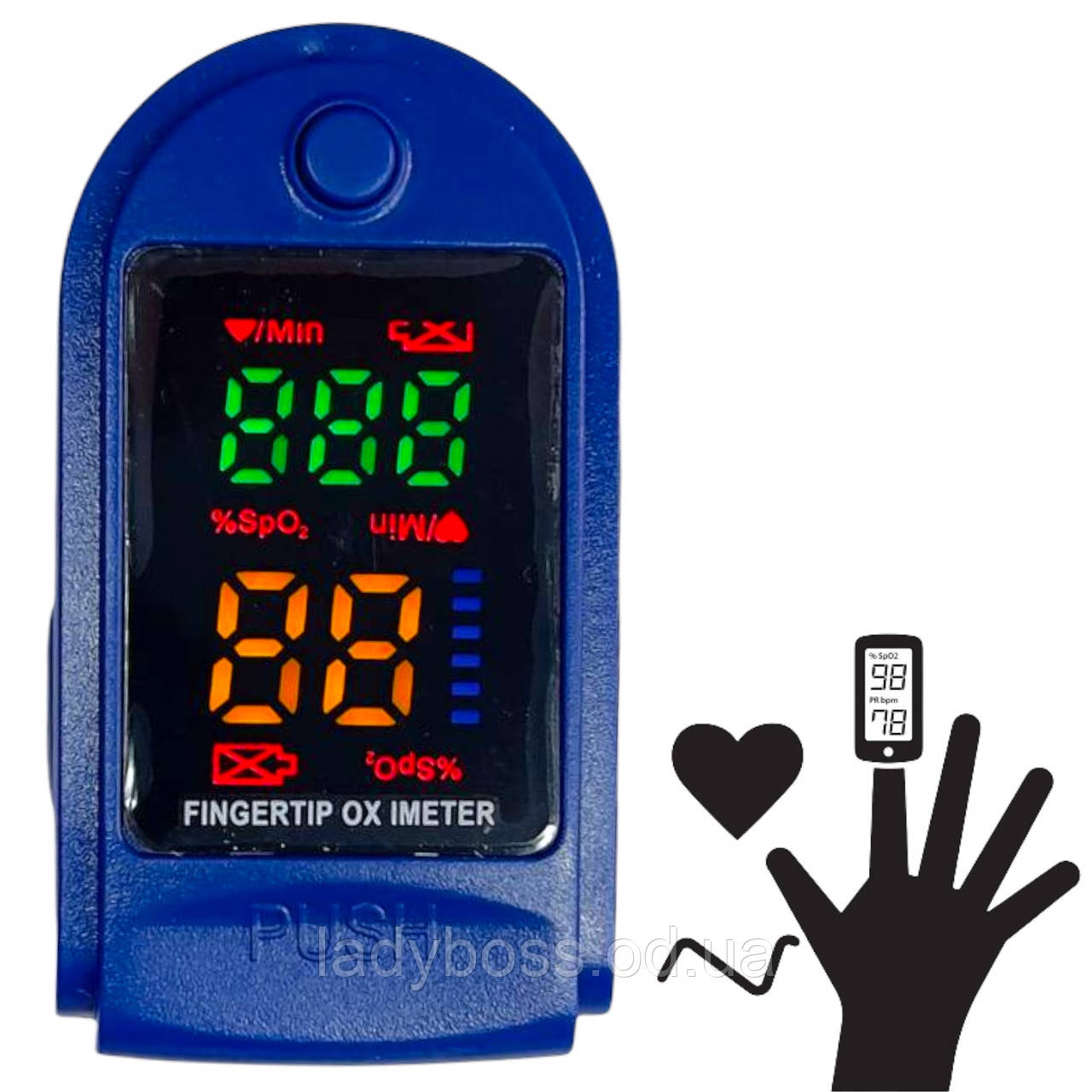 Електронний пульсоксиметр Pulse oximeter LYG-88 на палець, для виміру рівня пульсу і кисню в крові