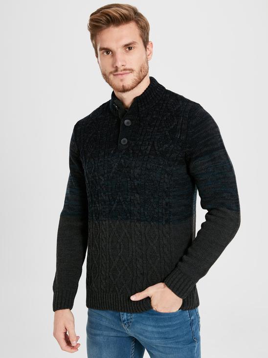 Сірий чоловічий светр LC Waikiki/ЛЗ Вайкікі з коміром-стійкою і гудзиками на комірі