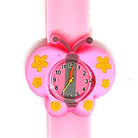 Детские часы Flip-flop Бабочка на розовом силиконовом флип-ремешке
