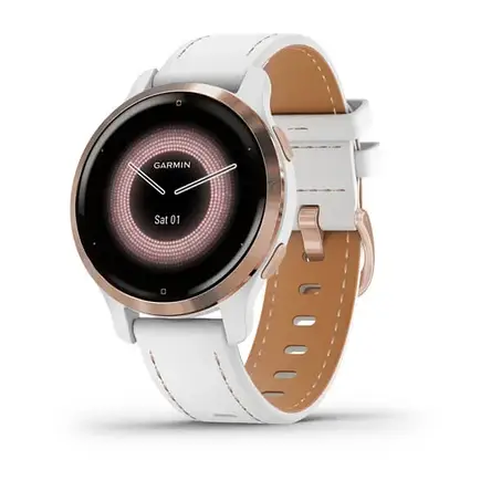 Смарт-годинник Garmin Venu 2S Rose Gold with White Leather Band, фото 3