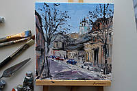 Картина живопись масляными красками Киев Подол Андреевский спуск церковь маленькая картина подарок