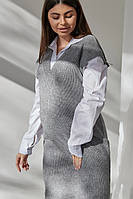 Теплое серое платье рубашка для беременных и кормящих мам вязаное трикотажное, 5371142-С 46