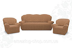 Жакардовий чохол на диван і два крісла Дивандек універсальний без спідниці Цвіт Капучино