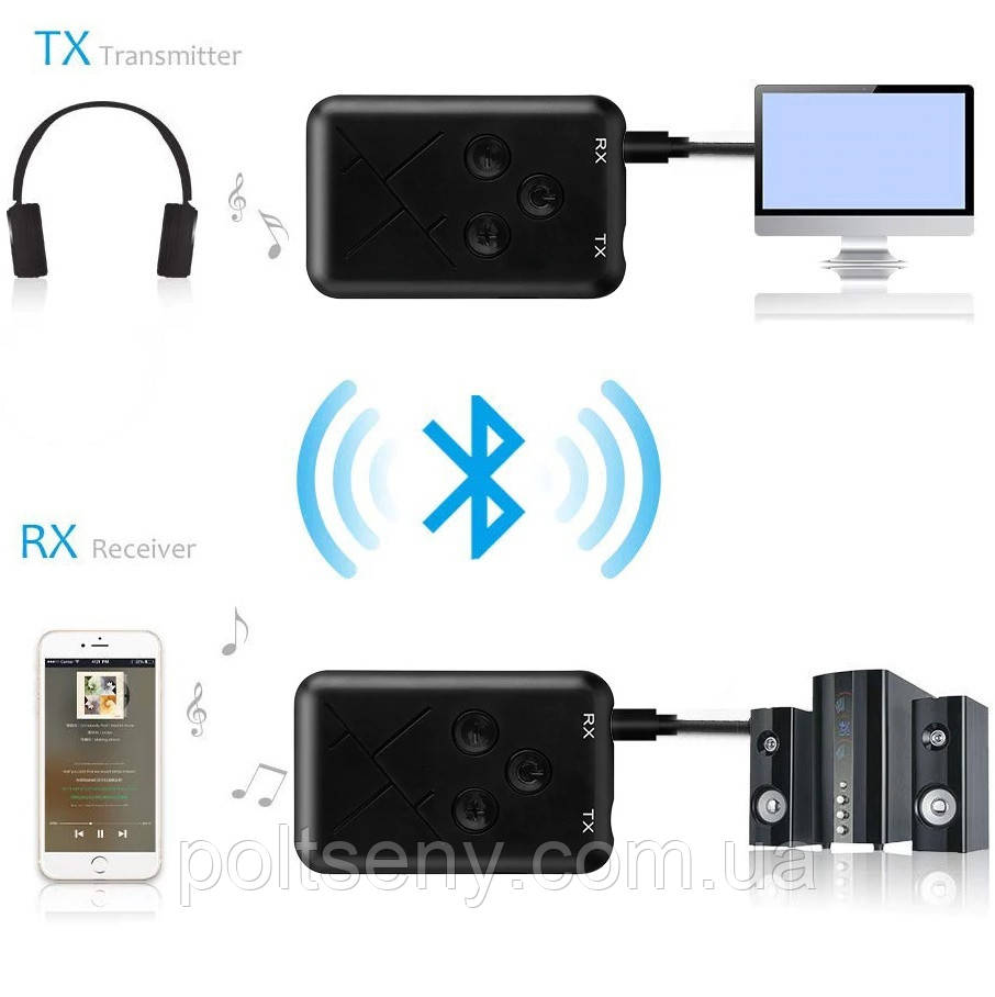 2 в 1 Bluetooth 5.0 TX RX Передатчик Приемник 3.5 мм Беспроводной Стерео Аудио Адаптер с Аккумулятором - фото 2 - id-p1543694007
