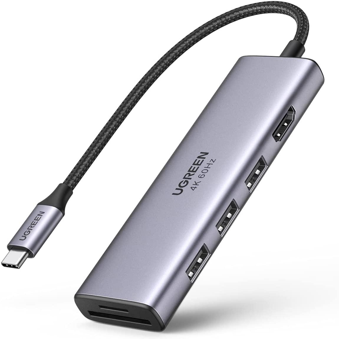Багатопортовий адаптер концентратор UGREEN USB C 6 в 1 MicroSD, SD, HDMI, USB 3.0 Grey (CM511)