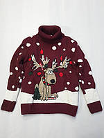 Детский бордовый свитер с оленем 2,3,4,5,6 лет