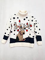 Белый детский свитер с оленем 2,3,4,5,6 лет