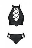 Комплект из эко-кожи: бра и трусики с имитацией шнуровки Nancy Bikini black L/XL - Passion, фото 5