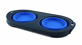 Подвійна складана миска для собак і котів Dexas Collapsible Pet Feeder (Дексас Пет Фідер) 44х22х3 см — 1200 мл, Синій