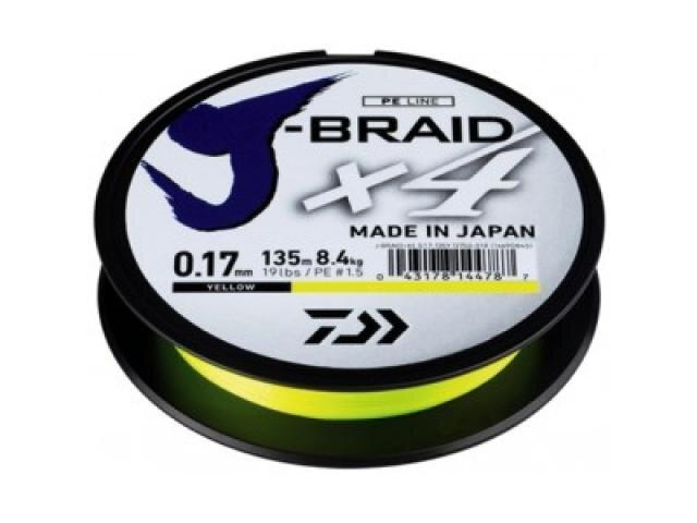 Шнур Daiwa J-Braid X4E Yellow 135 м. 0.10мм 3.8kg