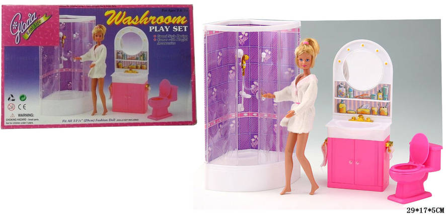Меблі для ляльок "Gloria" душ, умивальник, унітаз, 98020, фото 2