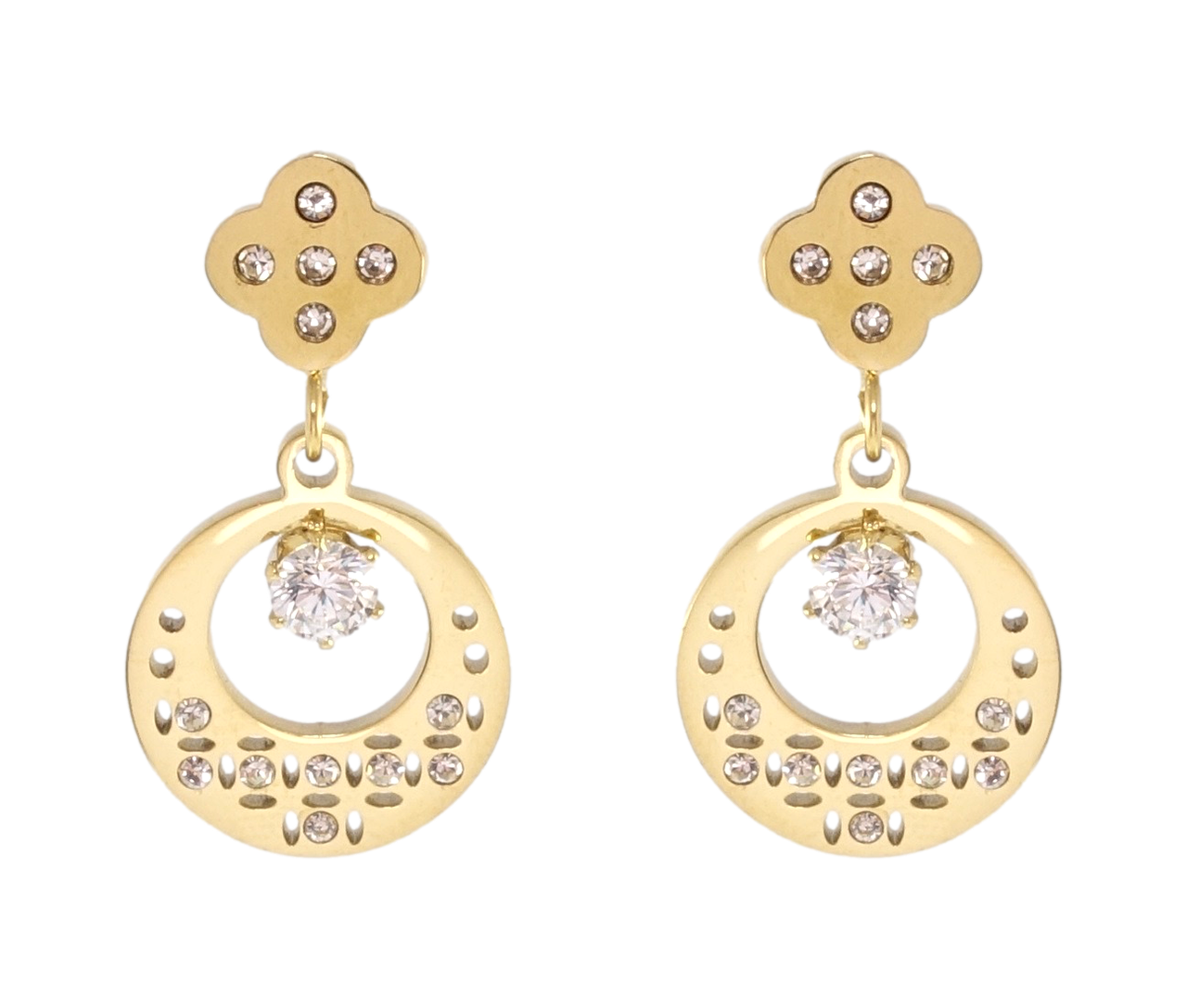 Сережки Xuping TTM Stainless Steel колір 14K пусети "Підвіски зі вставками цирконію"