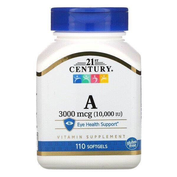 Вітамін А (Vitamin А) 3000 мкг (10 000 МЕ) 21st Century 110 м'яких таблеток