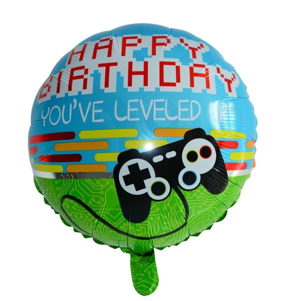 Фольгована кулька круг "Happy Birthday джойстик " кольорова 18"(45см) 1шт.