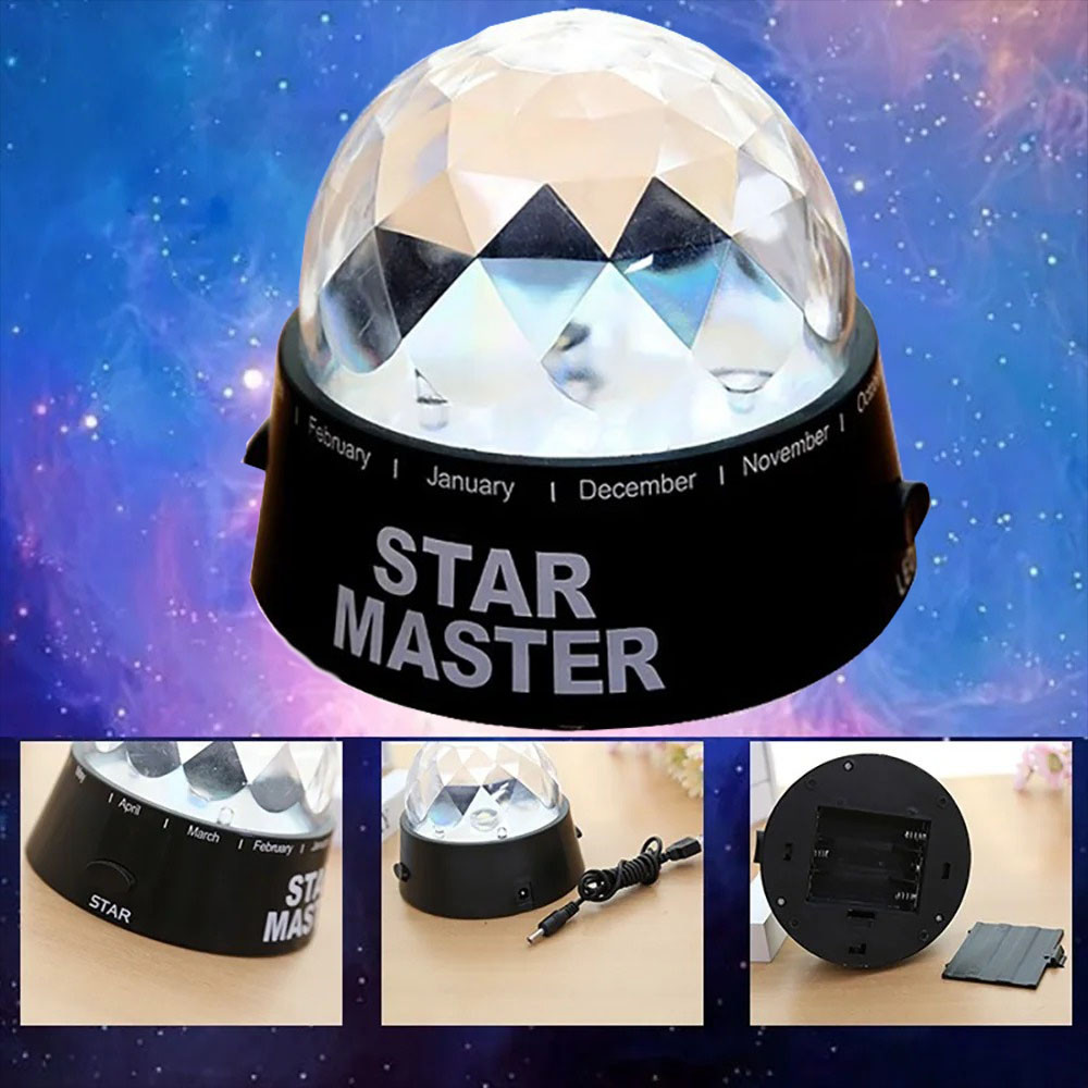 Світлодіодний проектор нічник для світлових ефектів дискошар Round Star Master Black світильник USB, RG