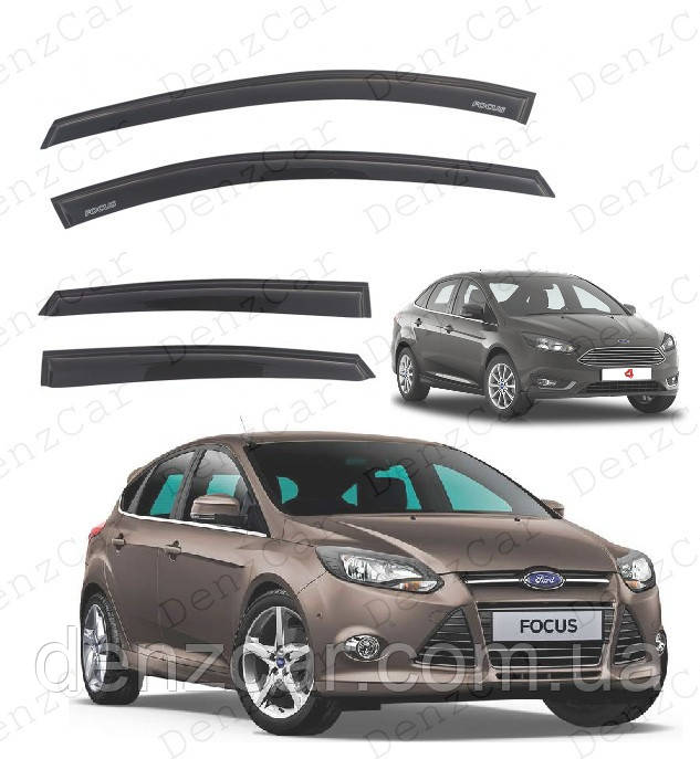 Вітровики Ford Focus III Sd/Hb 5d 2011 (на скотчі)\Дефлектори вікон Форд Фокус 3