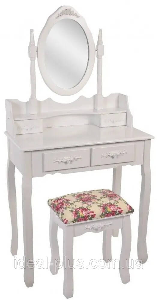 Візажний Гримерний стіл для макіяжу білий косметичний столик з дзеркалом і червоним пуфиком В-011 Дзеркало, фото 1