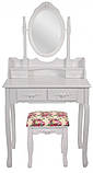 Візажний Гримерний стіл для макіяжу білий косметичний столик з дзеркалом і червоним пуфиком В-011 Дзеркало, фото 3