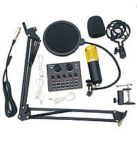 Професійний мікрофон BM-800 конденсаторний зі звуковою картою usb, пантографом із вітрозахистом silver