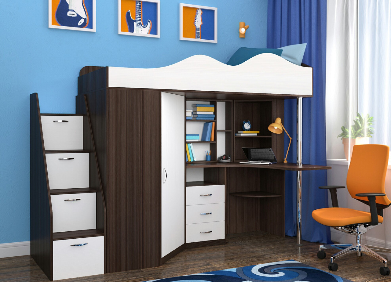 Ліжко горище з шафою та робочою зоною, фото 1
