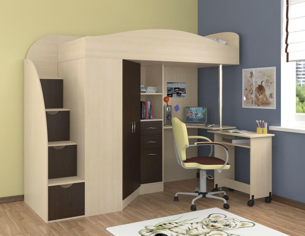 Ліжко горище зі сходами комодом,столом, шафою, фото 1