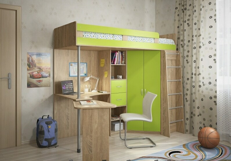 Ліжко горище з розкладною стільницею, шафою, фото 1