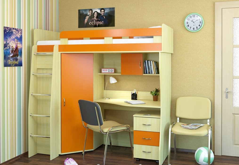Дитяче ліжко горище зі столом і шафою, фото 1