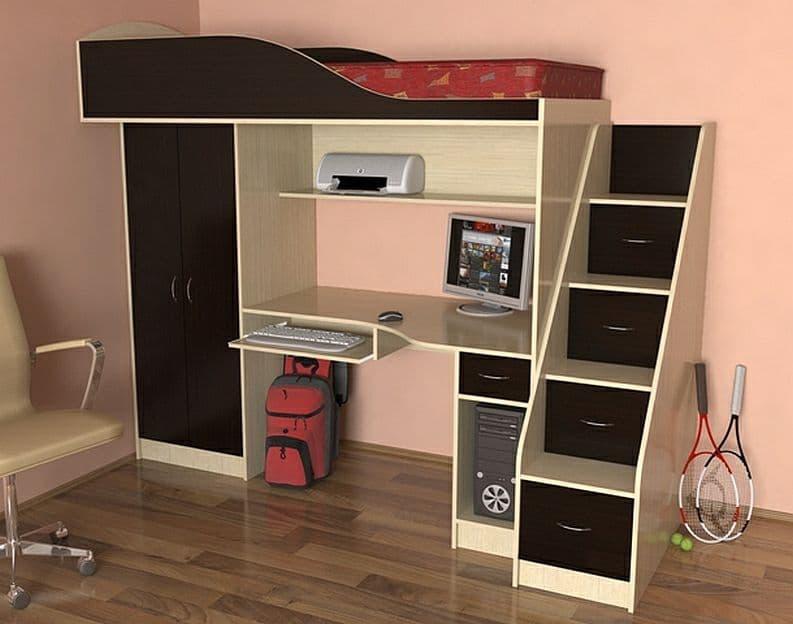 Ліжко горище з робочим місцем і шафою, фото 1