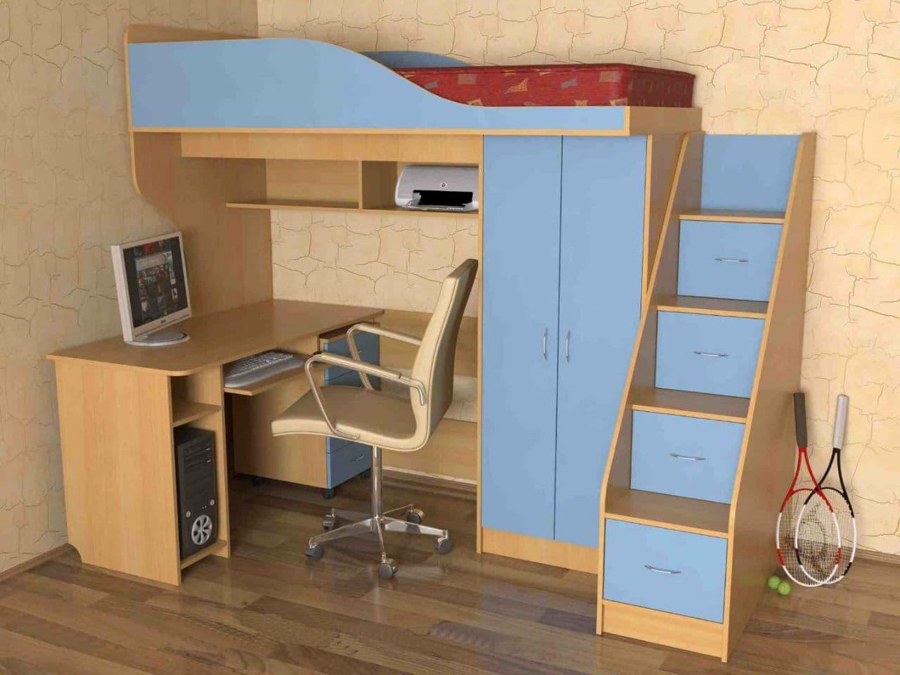 Ліжко горище з робочим місцем і шафою, фото 1