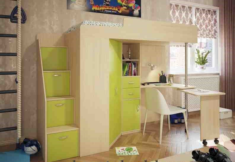 Дитяче ліжко горище з робочим місцем і шафою, фото 1
