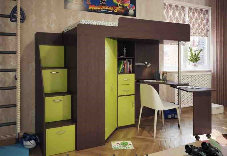 Ліжко горище з робочим місцем і шафою, фото 1