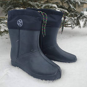 Зимові жіночі гумові чоботи (матеріал ева, піна) з утеплювачем на штучному хутрі темно-сині Крок