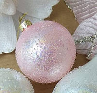 Елочные новогодние шары с ледяным покрытием 10 см розовое стекло