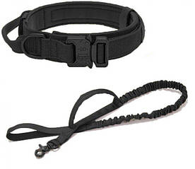 Нашийник з поводком Harness для собак, нейлоновий з металевою пряжкою-фастекс, Чорний