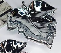 Декоративное керамическое блюдо Лист 15см, цвет - серебро