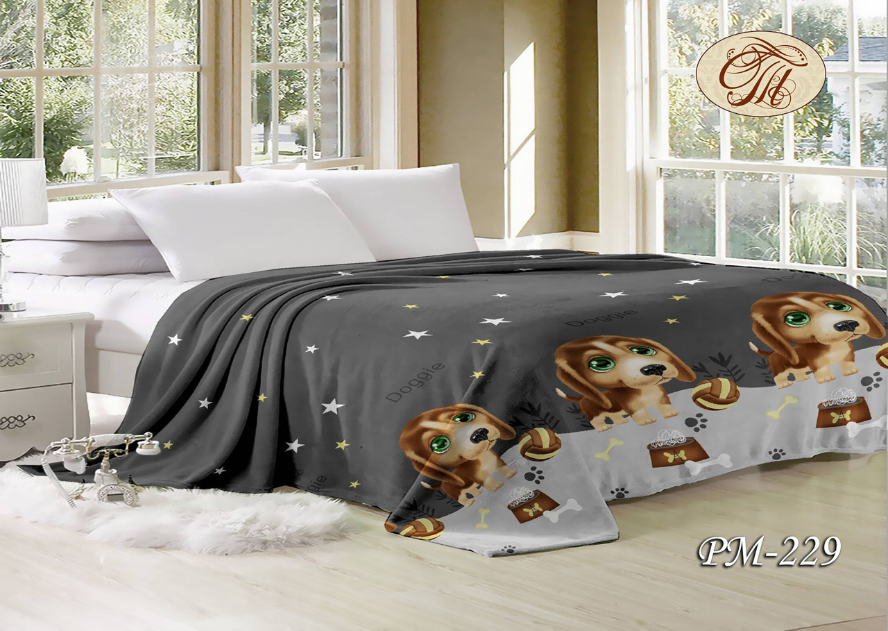 Плед з флісу Доггі на сірому (200*220), фото 1