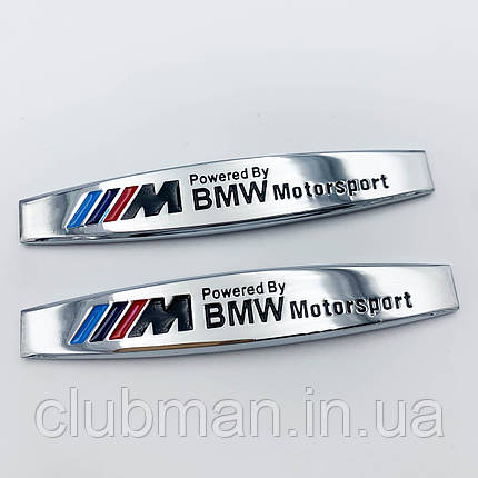 Емблема наклейка на переднє крило BMW M (БМВ) Motorsport Комплект 2 шт Хром, фото 1