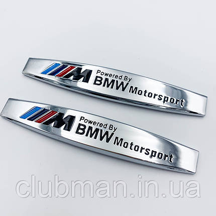 Емблема наклейка на переднє крило BMW M (БМВ) Motorsport Комплект 2 шт Хром, фото 3