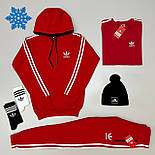 Зимовий чоловічий спортивний костюм Adidas на флісі теплий з капюшоном комплект 6в1 хакі Туреччина. Живе фото, фото 5